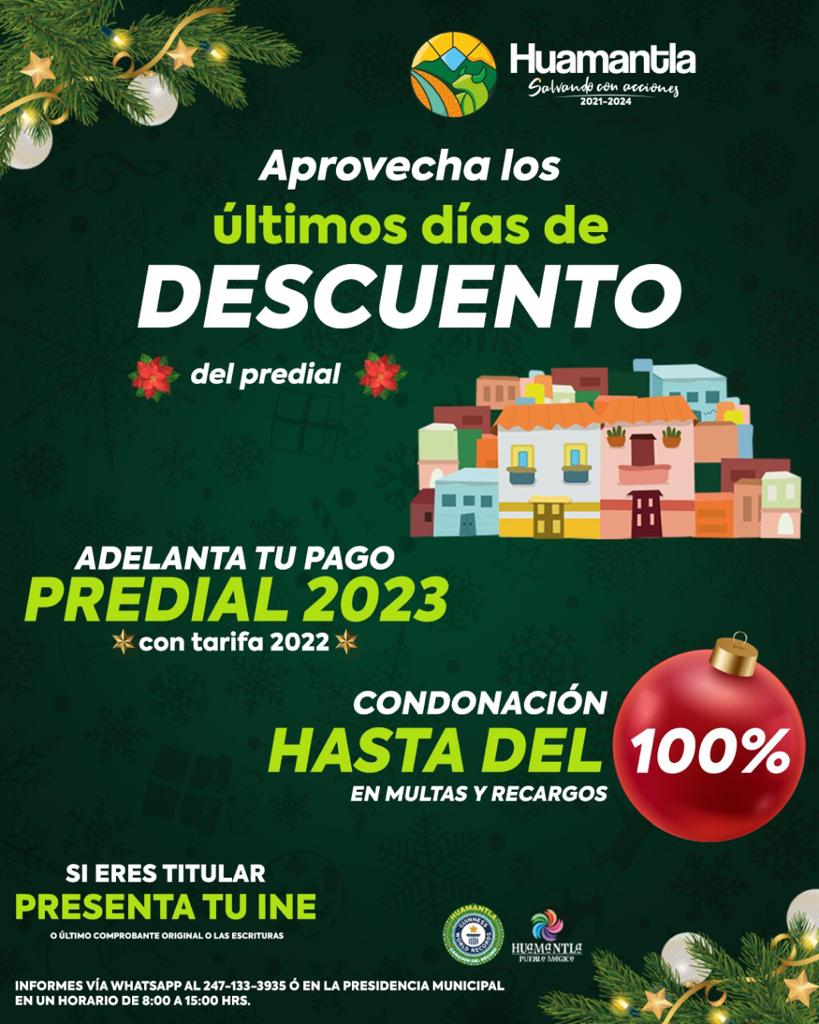 Invita Ayuntamiento de Huamantla a aprovechar últimos días de descuentos en pago anticipado de predial 2023